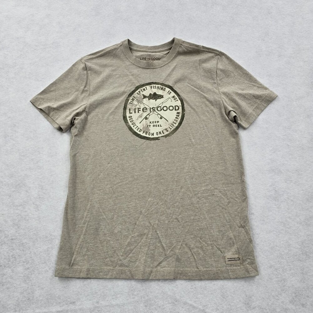 NWOT Life Is Good Crusher Tee "TIME SPENT FISHING" KEEP IT REEL" Size Small